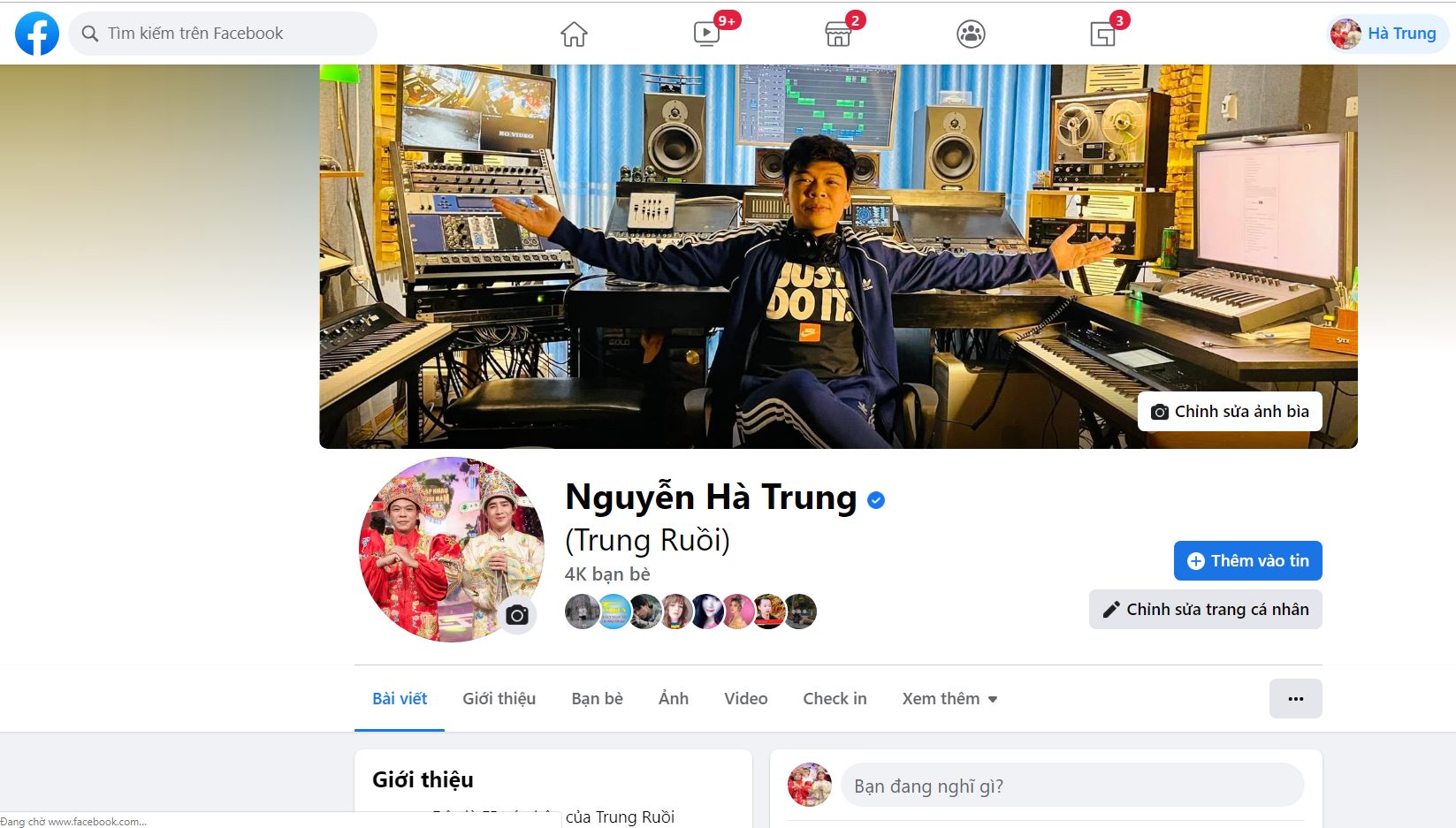 Tick xanh facebook của diễn viên Trung Ruồi Kstudy