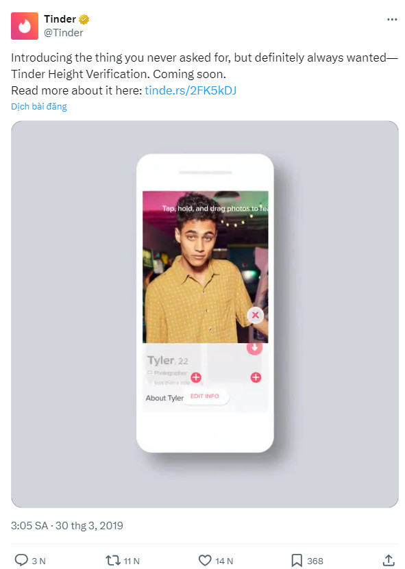 Chiến dịch marketing ngày cá tháng tư của tinder