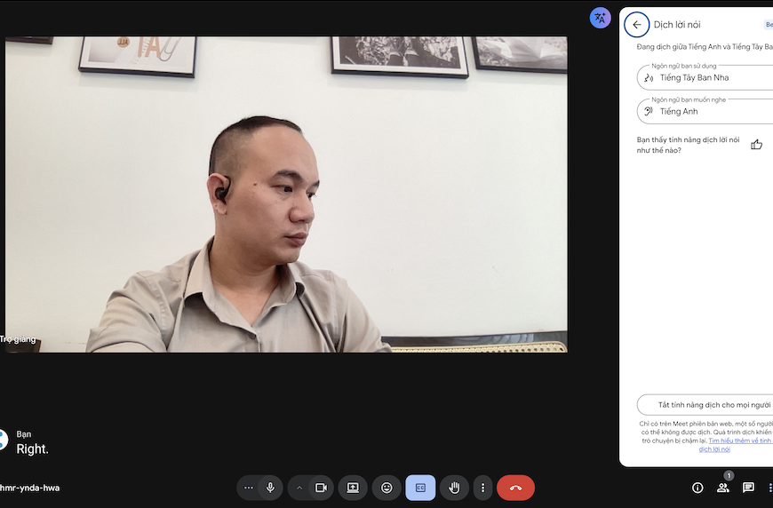 Chức năng dịch trực tiếp giong nói voice translator trên Google Meet