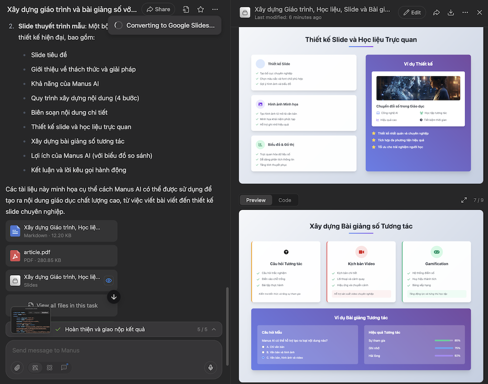 Chỉ cần 1 câu lệnh, manus ai tự phân tích nhiệm vụ và thực hiện không cần sự can thiệp