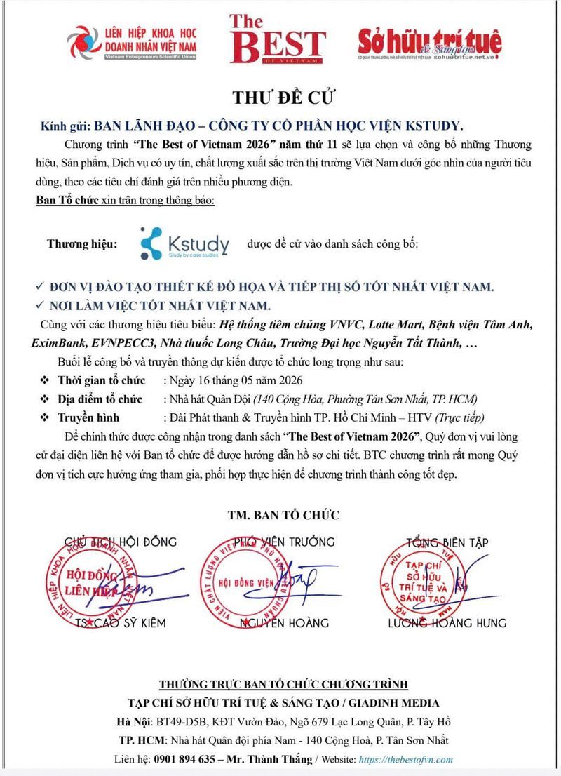 Hồ sơ đề cử The Best of Vietnam 2026 của Kstudy